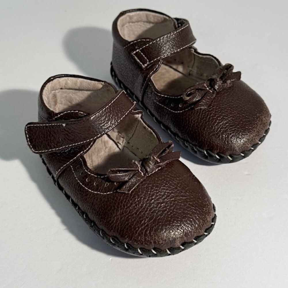 Pediped Chocolate Brown Isabella Leather Slip On Mary Jane Shoes Size 6-12 month